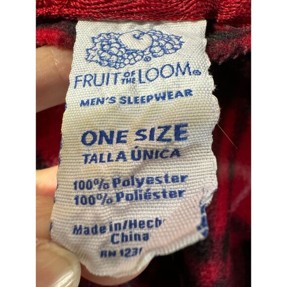 VTG 80s Fruit Of The Loom Mens Sleepwear Robe OS Red & Black Plaid 100% Polyeste - Picture 8 of 16
